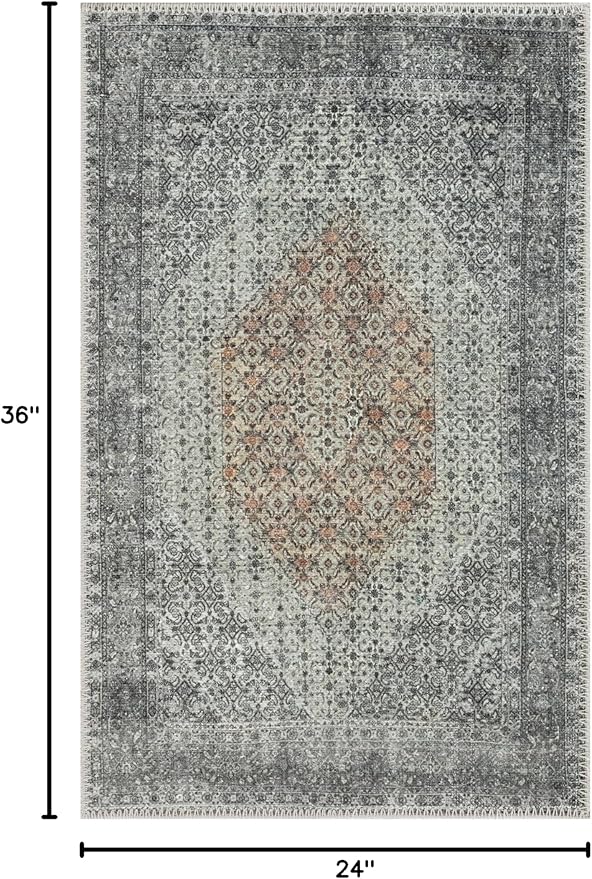 Keen Home Design 2x3 Rug - Machine Washable Entry Rug with Non-Slip Backing, Ideal for Enteryway, Kitchen, Bathroom, Laundry Room - Vintage, Easy Clean, Durable, Low Pile - (2' x 3')