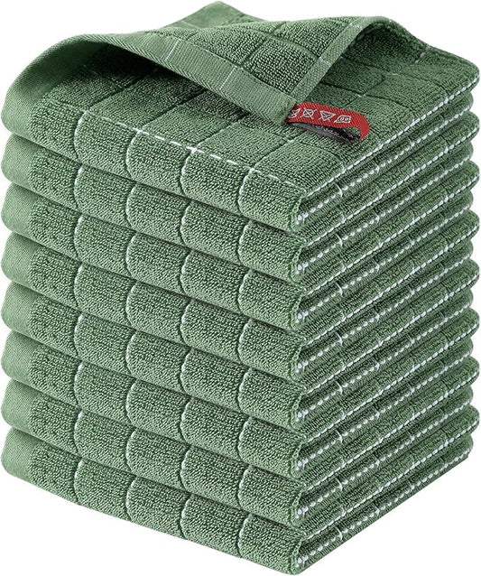 Homaxy 100% Cotton Terry Kitchen Dish Cloths, Ultra Soft and Absorbent Dish Towels for Kitchen, Suitable for Drying and Washing Dishes, 8 Pack, 12 x 12 Inches, Grass Green