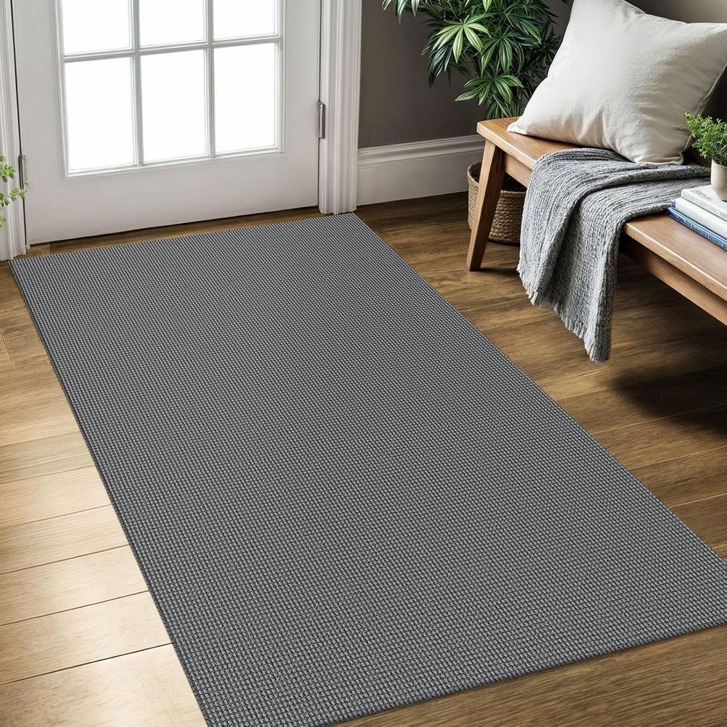 KOZYFLY Rugs for Entryway 3x5 ft Washable Area Rug Non Slip Rubber Backed Entry Rug Woven Indoor Door Mat Cotton Kitchen Rugs Floor Carpet for Entryway, Foyer, Backdoor, Grey/Dark Grey