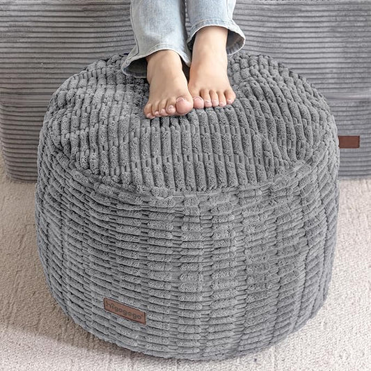 HIGOGOGO Pouf Ottoman Stuffed Round Modern Foam Filled Foot Rest Poufs for Living Room Chair Decorative 26 X 18 Inches Boho Relax Stool for Wedding Christmas Party, Light Grey