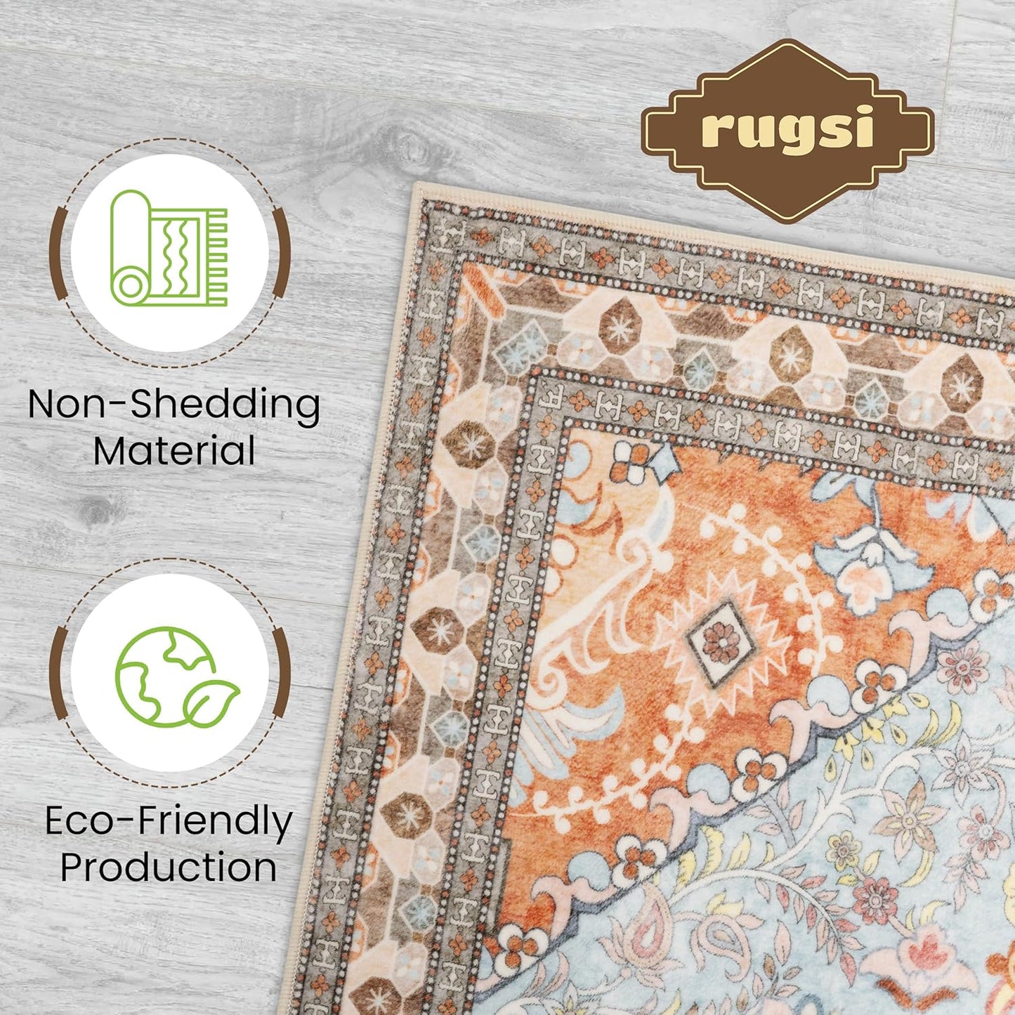 Washable Runner Rug 2x6 | Non Slip Rug Runners for Hallways, Entryways, Kitchens, Bathrooms, Bedrooms | Ultra-Soft Flannel Carpet Runners with Rubber Backing (Light Teal/Rust, 2x6)