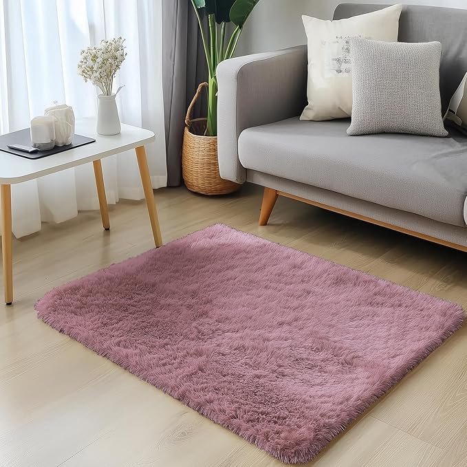 OLANLY 2x3 Machine Washable Small Bedside Rug, Soft Fluffy Shaggy Entryway Throw Rugs for Bedroom, Living Room, Indoor Floor Carpet for Kids Girls and Boys, Nursery Rooms, Home Decor Aesthetic, Blush