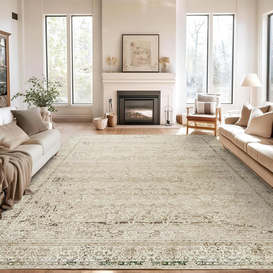 Neutral Area Rugs 8x10 for Living Room,Boho Washable Earth Tone Vintage Floral Modern Farmhouse Bedroom Dining Room Rug Under Table,Cream Beige Tan Brown