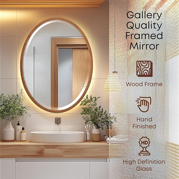 OVALCREST - Oval Wooden Beveled Wall Mirror for Home Decor, Bathroom, Vanity, Bedroom, Living Room, Hallway - London Style (Sunset Gold) 25.1 x 37.1
