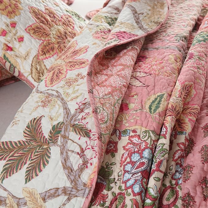 NEWLAKE Cotton Patchwork Bedspread, 3-Piece Bedding Quilt Set with Real Stitched Embroidery, Reversible Matelasse Bed Coverlet Set,Bohemian Floral, Queen Size