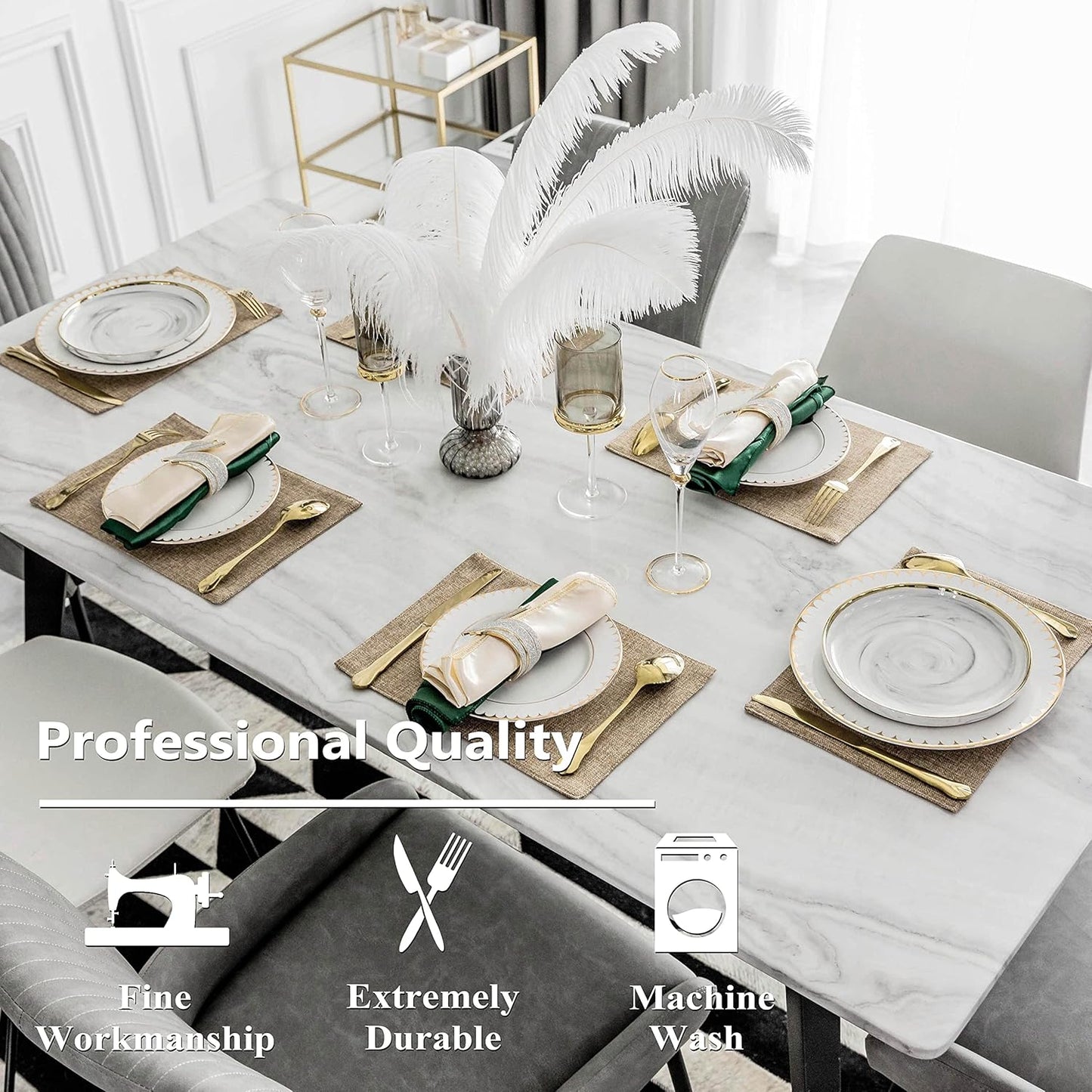 Home Brilliant Fabric Cotton Placemats Set of 6 Heat Resistant Dining Table Place Mats Kitchen Table Mats, Natural Linen