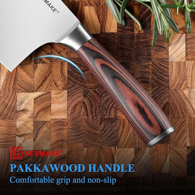 KEEMAKE Cleaver Knife 7 inch, Meat Knife Heavy Duty with German High Carbon Stainless Steel 1.4116 Chopper Knife, Vegetable knife with Ergonomic Pakkawood Handle Chinese Chef Knife