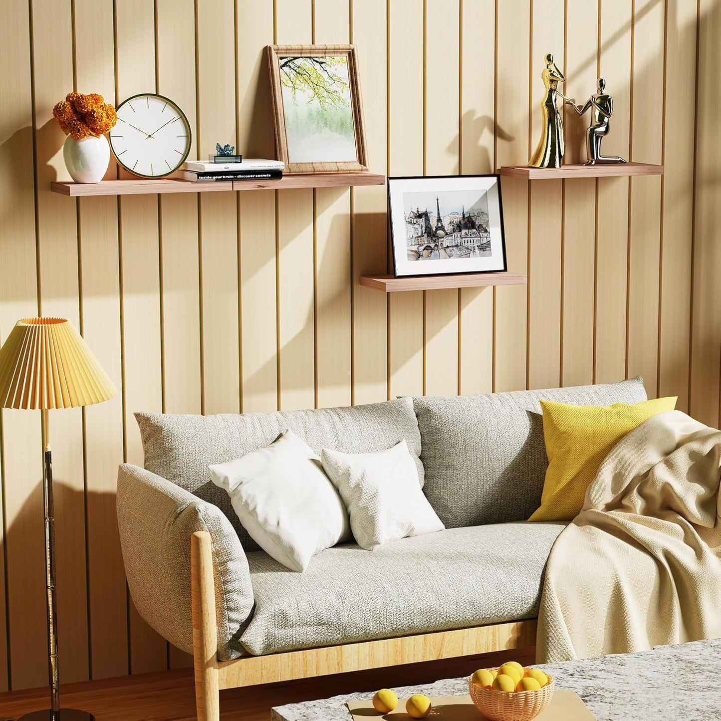 Bellsal Floating Shelves for Wall, Mahogany Wood Wall Shelf Set of 4, 16" Mounted Floating Shelf for Kitchen, Living Room, Bedroom, Bathroom Storage, Book Shelf for Home Decor, Frame Display