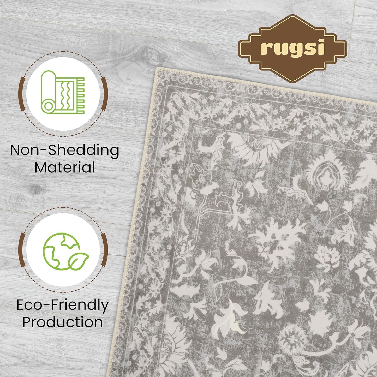 Washable Runner Rug 2.5x8 | Non Slip Rug Runners for Hallways, Entryways, Kitchens, Bathrooms, Bedrooms | Ultra-Soft Flannel Carpet Runners with Rubber Backing (Floral Taupe, 2.5x8)