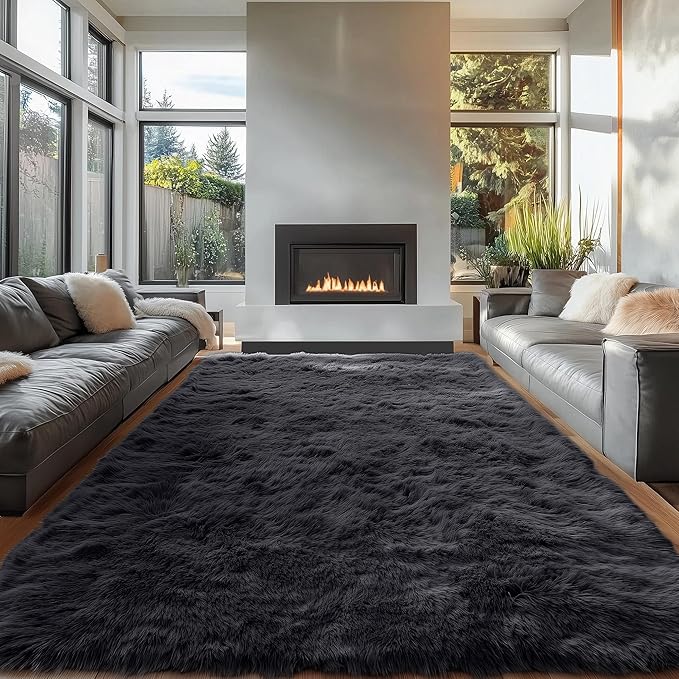 OLANLY 6x9 Machine Washable Large Area Rugs for Living Room, Bedroom, Soft Fluffy Shaggy Bedside Rug, Indoor Floor Carpet for Kids Girls and Boys, Dorms, Nursery, Home Decor Aesthetic, Black