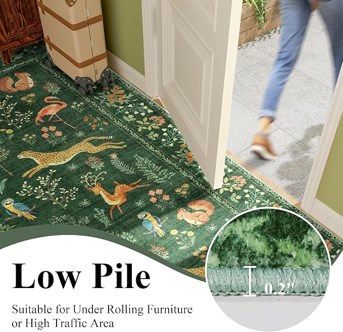 DUKINO 2x3 Rug, Washable Animal Rugs for Entryway, Non Slip Indoor Door Mat, Soft Low Pile Small Area Carpet for Entrance, Bedroom, Kitchen, Laundry, Bathroom, Green