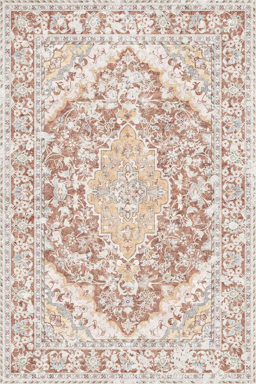 Washable Area Rug 6x9 | Non Slip Area Rug for Living Room, Bedrooms, Dining Room | Ultra-Soft Flannel Carpet Area with Rubber Backing (Brick Red, 6x9)