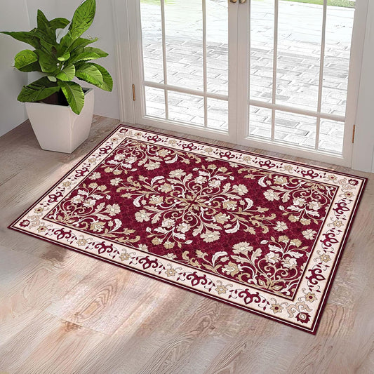 Washable Entryway Rug 2x3 | Non Slip Rug Runners for Hallways, Entryways, Kitchens, Bathrooms, Bedrooms | Ultra-Soft Flannel Carpet Kitchen Rug with Rubber Backing (Royal Red, 2x3)