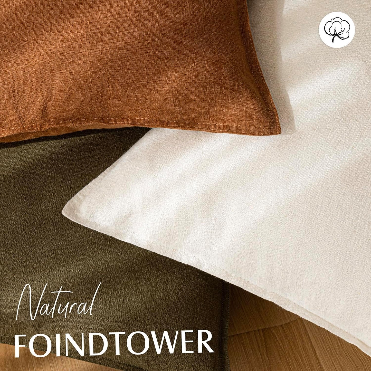 Foindtower Pack of 2, Decorative Linen Soild Throw Pillow Covers Soft Accent Lumbar Cushion Case Boho Farmhouse Neutral Pillowcase for Couch Sofa Bed Living Room Home Decor 12 x 20 Inch Cream White