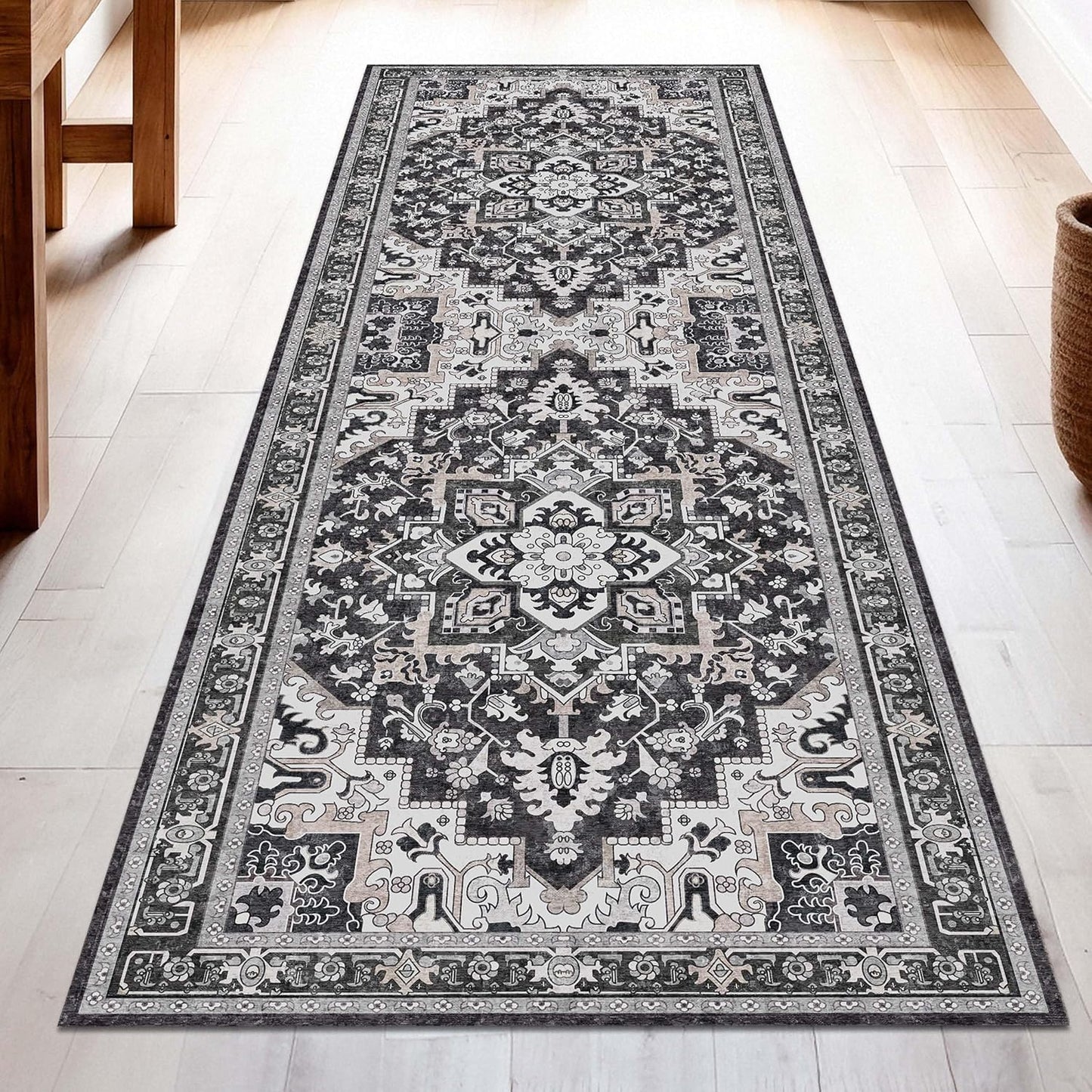 Washable Runner Rug 2x6 | Non Slip Rug Runners for Hallways, Entryways, Kitchens, Bathrooms, Bedrooms | Ultra-Soft Flannel Carpet Runners with Rubber Backing (Charcoal, 2x6)