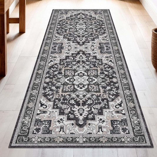 Washable Runner Rug 2x6 | Non Slip Rug Runners for Hallways, Entryways, Kitchens, Bathrooms, Bedrooms | Ultra-Soft Flannel Carpet Runners with Rubber Backing (Charcoal, 2x6)