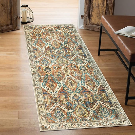 Keen Home Design 2x10 Rug - Machine Washable Runner with Non-Slip Backing, Ideal for Hallway, Entryway, Kitchen, Laundry Room - Vintage, Easy Clean, Durable, Low Pile Rug - (2'6" x 10')