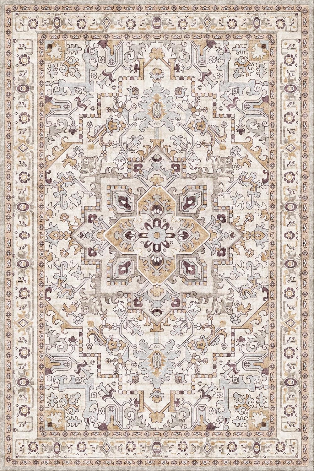 Washable Area Rug 4x6 | Non Slip Area Rug for Living Room, Bedrooms, Dining Room | Ultra-Soft Flannel Carpet Area with Rubber Backing (Yellow Beige, 4x6)