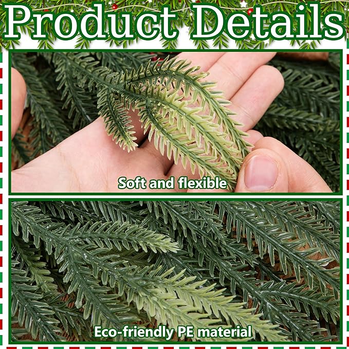 2 Pcs Artificial Christmas Teardrop Swag with Berries and Pinecones, Faux Berry Pine Branch Teardrop Door Swag, Real Touch Norfolk Wreath Greenery Staircase Swags for Xmas Door Mantle Fireplace Decor