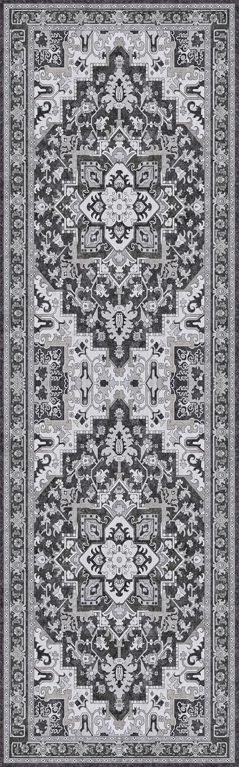 Washable Runner Rug 2.5x8 | Non Slip Rug Runners for Hallways, Entryways, Kitchens, Bathrooms, Bedrooms | Ultra-Soft Flannel Carpet Runners with Rubber Backing (Charcoal, 2.5x8)