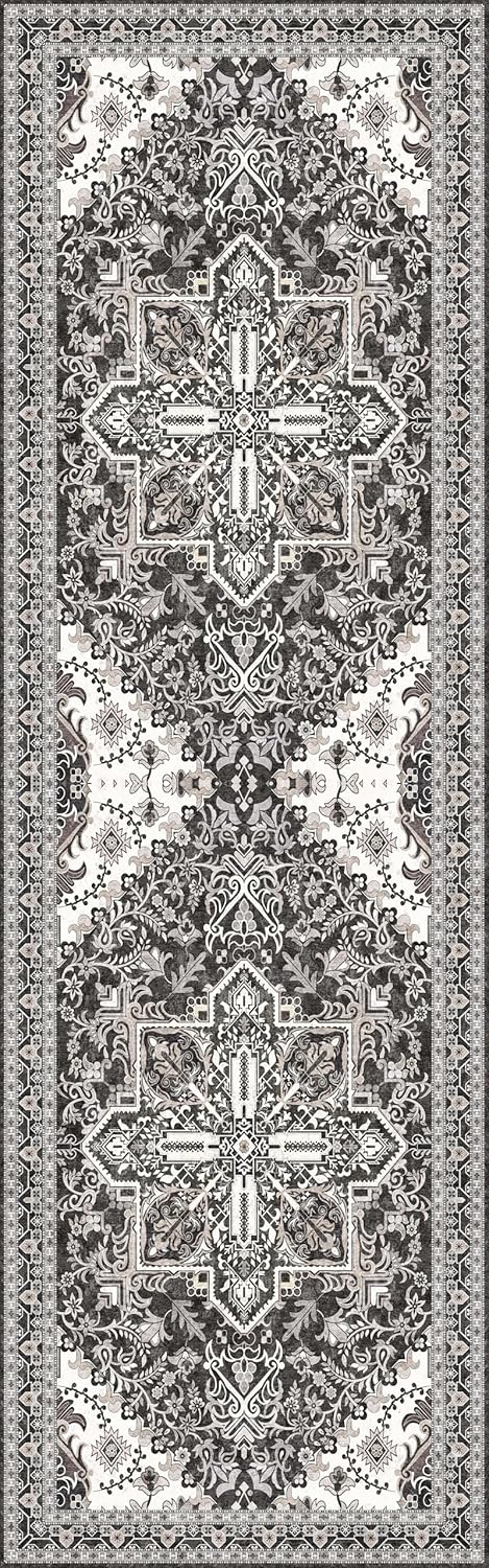 Washable Runner Rug 2.5x8 | Non Slip Rug Runners for Hallways, Entryways, Kitchens, Bathrooms, Bedrooms | Ultra-Soft Flannel Carpet Runners with Rubber Backing (Charcoal, 2.5x8)