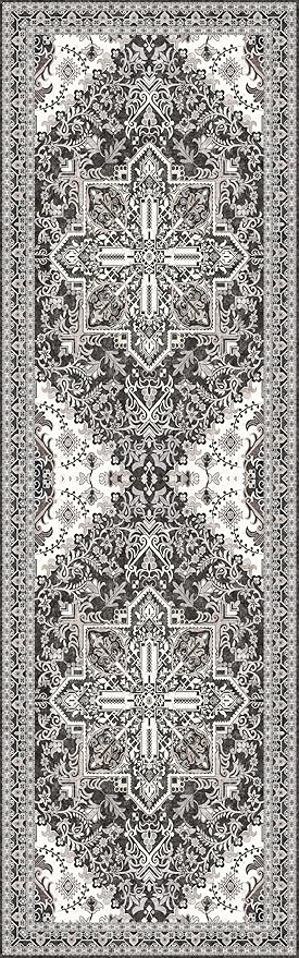 Washable Runner Rug 2.5x8 | Non Slip Rug Runners for Hallways, Entryways, Kitchens, Bathrooms, Bedrooms | Ultra-Soft Flannel Carpet Runners with Rubber Backing (Charcoal, 2.5x8)