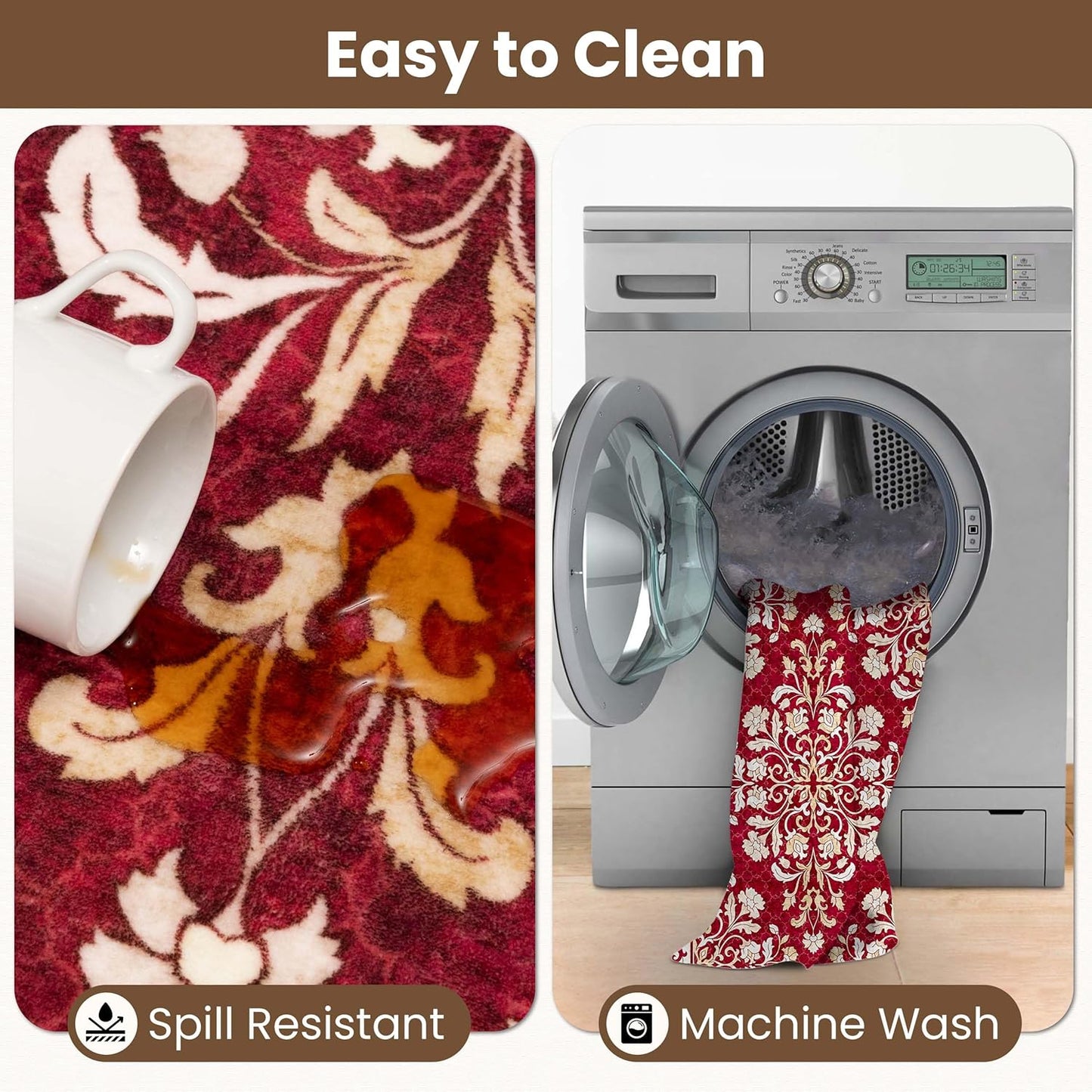 Washable Entryway Rug 2x3 | Non Slip Rug Runners for Hallways, Entryways, Kitchens, Bathrooms, Bedrooms | Ultra-Soft Flannel Carpet Kitchen Rug with Rubber Backing (Royal Red, 2x3)