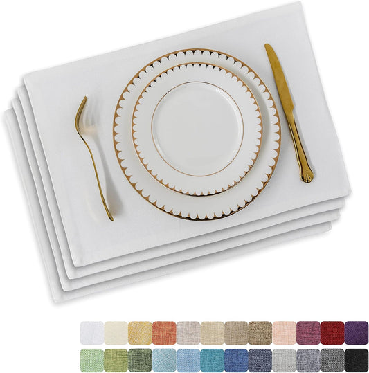 Home Brilliant White Placemats Set of 4 Cloth Placemat Decorations Heat Resistant Washable Place Mats Set of 4 for Wedding Birthday Party, White