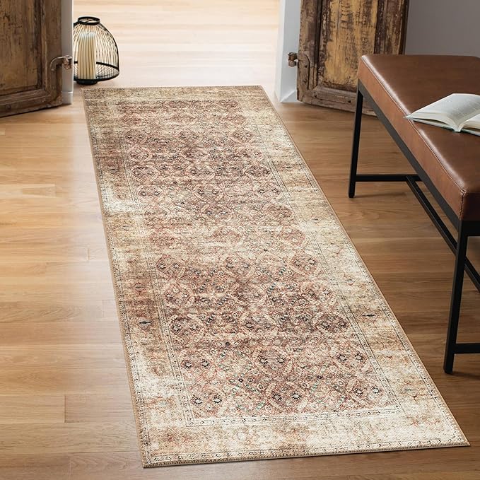Keen Home Design 2x7 Rug - Machine Washable Runner Rug with Non-Slip Backing, Ideal for Hallway, Entryway, Kitchen, Laundry Room - Vintage, Easy Clean, Durable, Low Pile - (2'6" x 7')