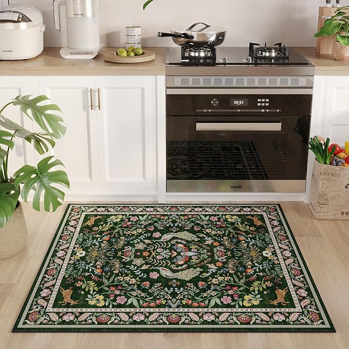Entryway Rug 2x3 Rug Door Mat Indoor Entrance Washable Rug Small Non-Slip Low Pile Throw Rugs for Entryway, Kitchen, Front Door Indoor Entrance, Entry (Emerald Green)