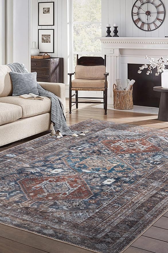 Keen Home Design 4x6 Rug - Machine Washable Area Rug with Non-Slip Backing, Ideal for Living Room, Dining Room, Bedroom - Vintage, Easy Clean, Durable, Low Pile - (4' x 6')