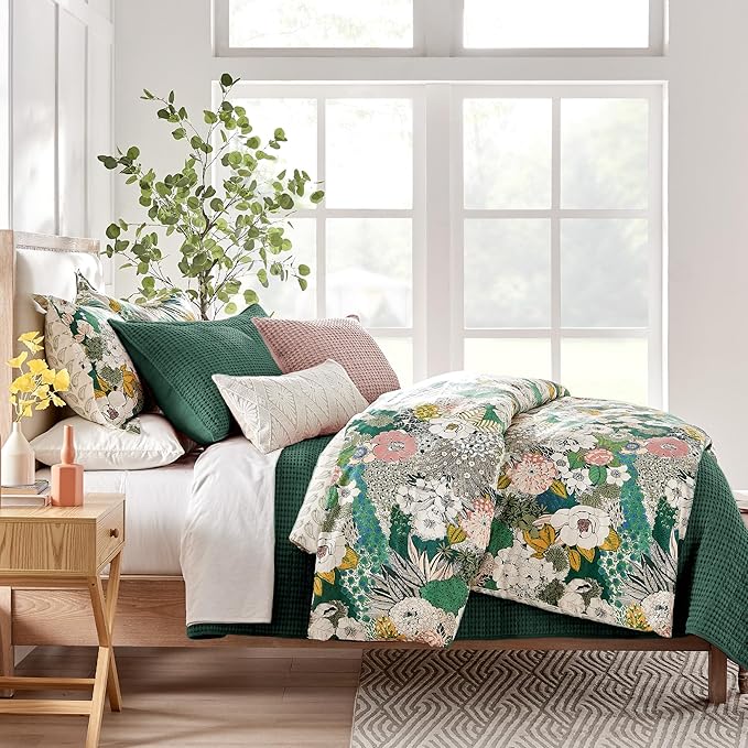 Levtex Home Mills Waffle King/Cal King Quilt Set (106x92in) with 2 Pillow Shams (36x20in) - Forest Green - 100% Cotton King Size Quilt Bedding Set - Lightweight, Soft, Pre-Washed