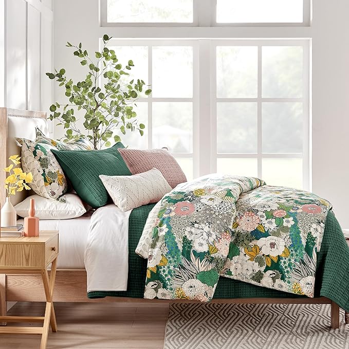 Levtex Home Mills Waffle Twin XL/Twin Quilt Set (68x86in) with 1 Pillow Sham (26x20in) - Forest Green - 100% Cotton Twin Size Quilt Bedding Set - Lightweight, Soft, Pre-Washed
