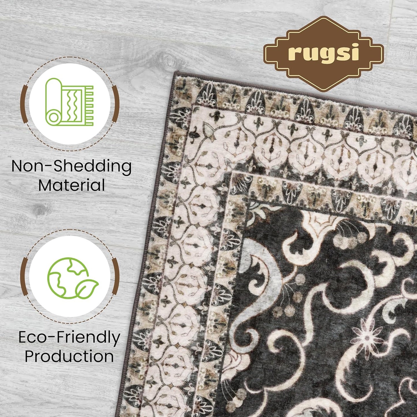 Washable Area Rug 5x8 | Non Slip Area Rug for Living Room, Bedrooms, Dining Room | Ultra-Soft Flannel Carpet Area with Rubber Backing (Black Cream, 5x8)