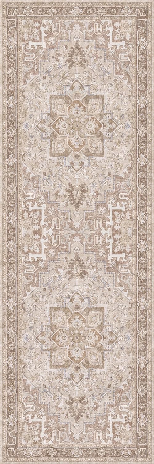 Washable Runner Rug 2x6 | Non Slip Rug Runners for Hallways, Entryways, Kitchens, Bathrooms, Bedrooms | Ultra-Soft Flannel Carpet Runners with Rubber Backing (Sand, 2x6)