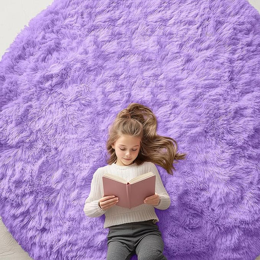 OLANLY Purple Round Rugs for Bedroom - Machine Washable, 7 ft Circle Area Rugs for Living Room, Soft and Fluffy Shaggy Carpet for Teen Girls and Boys, Nursery Rooms, Dorms, Home Decor Aesthetic