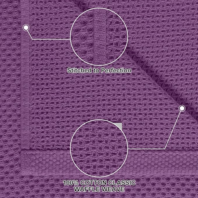 Homaxy 100% Cotton Kitchen Towels and Dishcloths Set, 12 x 12 Inches and 13 x 28 Inches, Set of 8 Bulk Kitchen Towels Set, Ultra Soft Absorbent Dish Cloths for Washing Dishes, Purple