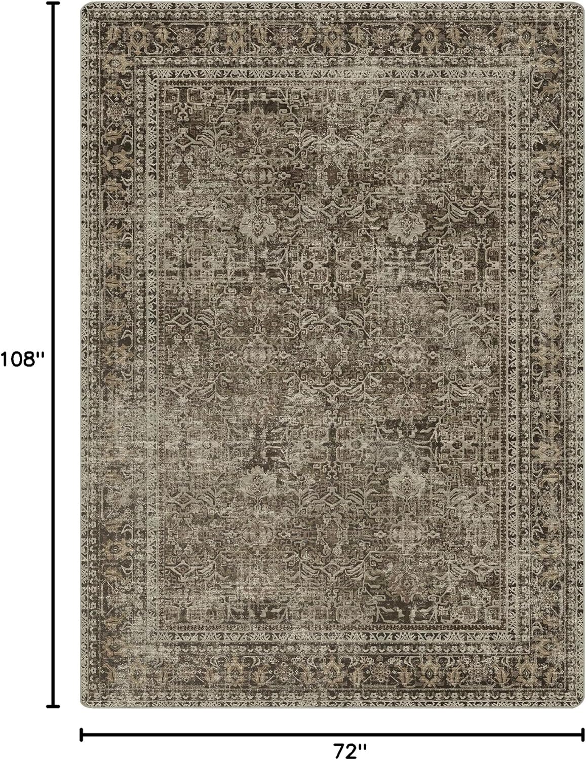 Area Rugs 6x9 for Living Room Bedroom, Vintage Machine Washable Stain Resistant Rug, Large Soft Low Pile Sage Charcoal Foor Mat with Non Slip Backing for Dining Room
