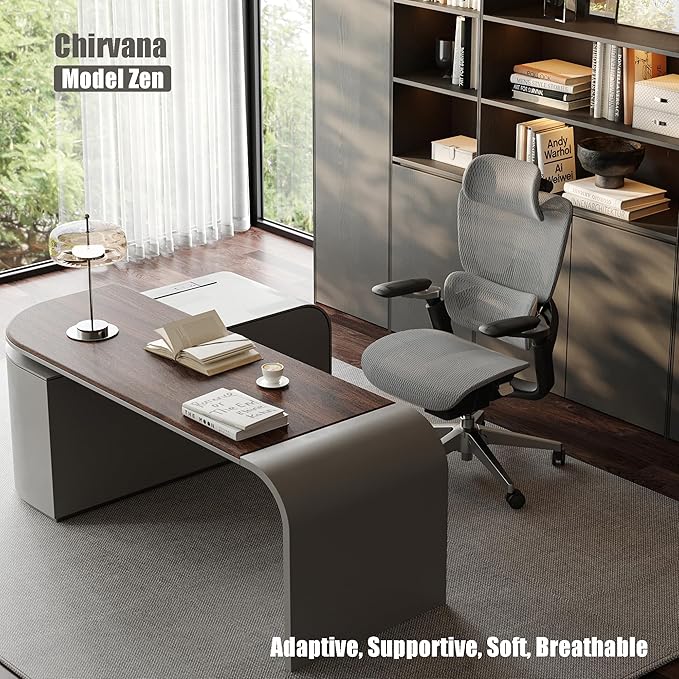 Ergonomic Office Chair, Big and Tall Mesh Home Office Desk Chair with Adjustable Lumbar Support, Gaming Chair with Headrest, 5D Armrest,90-130°Tilt, BIFMA Certified, Model Zen (Grey)