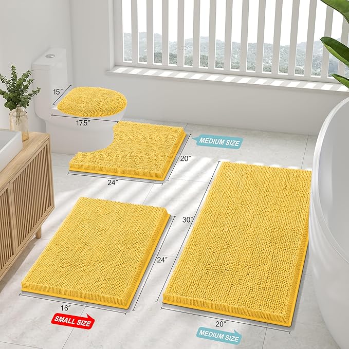 Smiry Luxury Chenille Bathroom Rugs 47x20, Extra Soft and Absorbent Shaggy Bath Mat, Machine Washable, Non-Slip Plush Carpet Runner for Tub, Shower, and Floor, Home Decor Accessories, Yellow