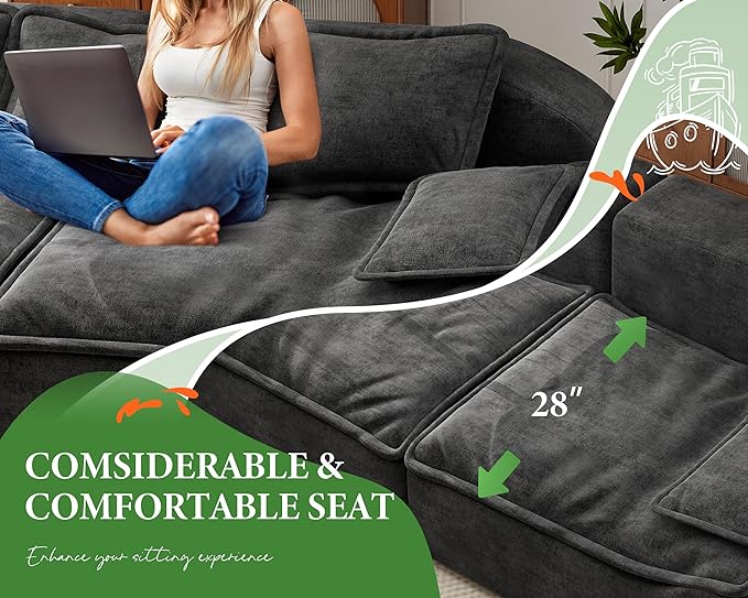 Hobestluk Sectional Sofa Couches 3-Seater Modular Sofa, 87'' Comfy Loveseat with Throw, Deep Seat Small Sofa for Compact Space, Memory Foam Sectional Couches for Living Room, Office, Apartment