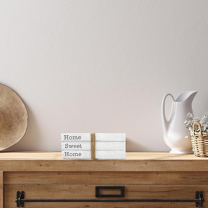 TenXVI Designs Home Sweet Home Sign Decorative Books - Set of 3 White Rustic Blank Books with Real Pages for Coffee Table Decor, Entryway Table Home Decor, Blank Books