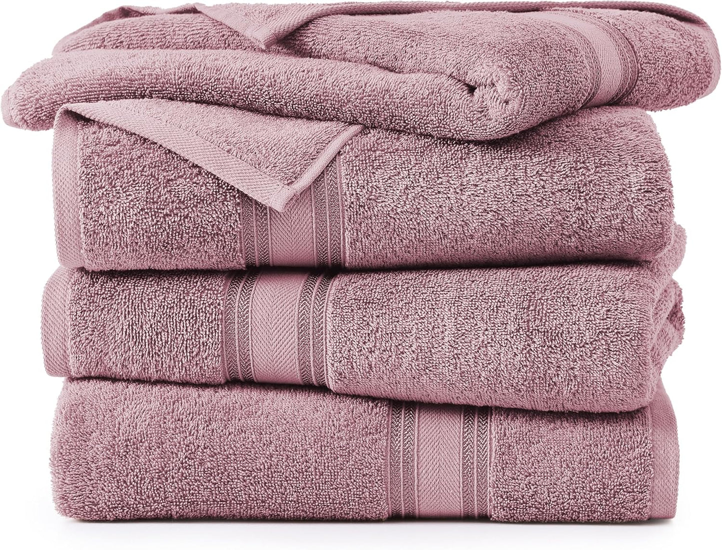 LANE LINEN 100% Cotton Large Bath Towels Set of 4 (30"x60") - Zero Twist, Mercerized Cotton Bathroom Towel 4 Pack - Quick Dry, Soft & Absorbent Large Towels Set - Oeko Tex Certified - Wishful Mauve