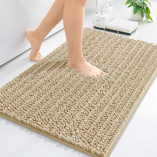 Arotive Luxury Chenille Bathroom Rug Mat, Extra Soft Thick Absorbent Shaggy Bath Rugs, Non-Slip Machine Wash Dry, Plush Bath Mats for Bathroom, Shower and Tub, 34x21, Beige