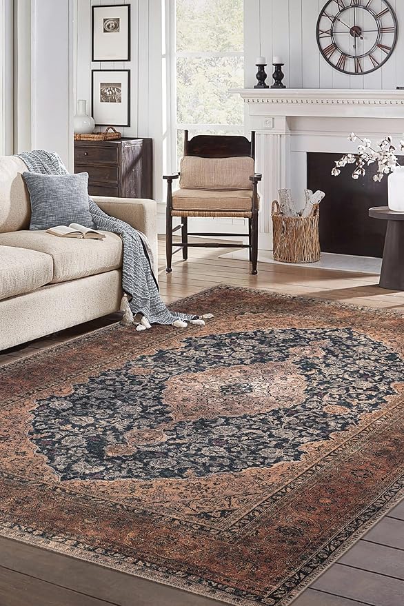 Keen Home Design 5x7 Rug - Machine Washable Area Rug with Non-Slip Backing, Ideal for Living Room, Dining Room, Bedroom - Vintage, Easy Clean, Durable, Low Pile Rug - (5' x 7')