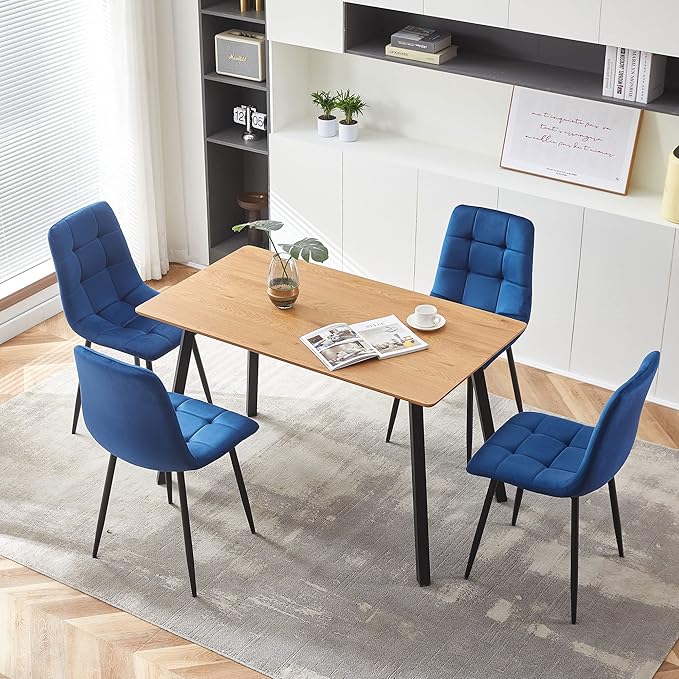 Upholstered Dining Chair Set of 4,Mid-Century Home Desk Tufted Pattern Design Side Velvet Elegant Kitchen with Sturdy Metal Legs for Home,Office, Navy Blue, Upholstered Velvet Chair