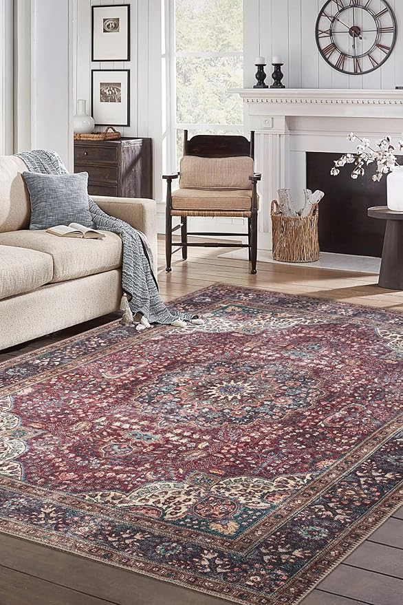 Keen Home Design 4x6 Rug - Machine Washable Area Rug with Non-Slip Backing, Ideal for Living Room, Dining Room, Bedroom - Vintage, Easy Clean, Durable, Low Pile Rug - (4' x 6')