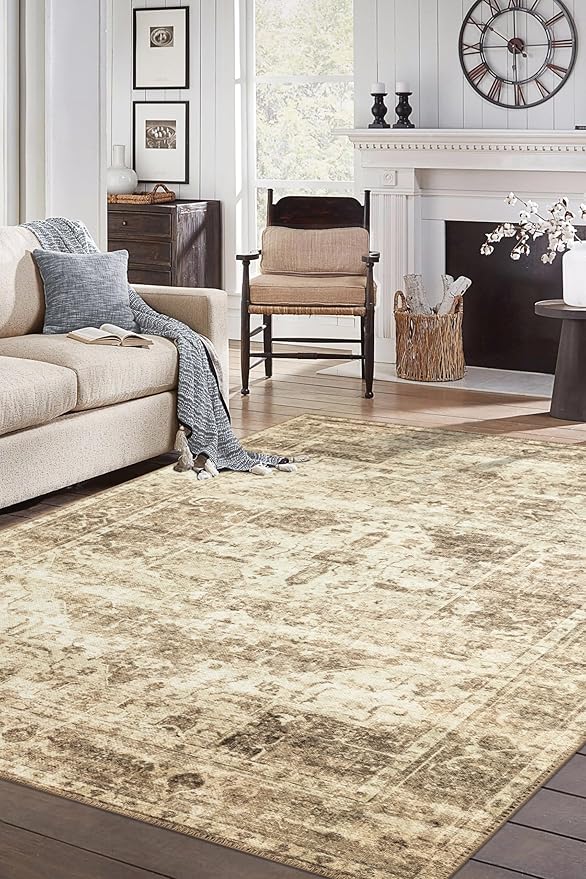 Keen Home Design 8x10 Rug - Machine Washable Area Rug with Non-Slip Backing, Ideal for Living Room, Dining Room, Bedroom - Vintage, Easy Clean, Durable, Low Pile - (8' x 10')