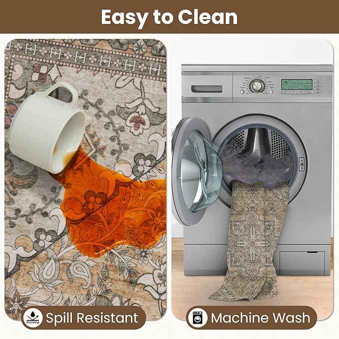 Washable Entryway Rug 3x5 | Non Slip Rug Runners for Hallways, Entryways, Kitchens, Bathrooms, Bedrooms | Ultra-Soft Flannel Carpet Kitchen Rug with Rubber Backing (Light Sage Brown, 3x5)