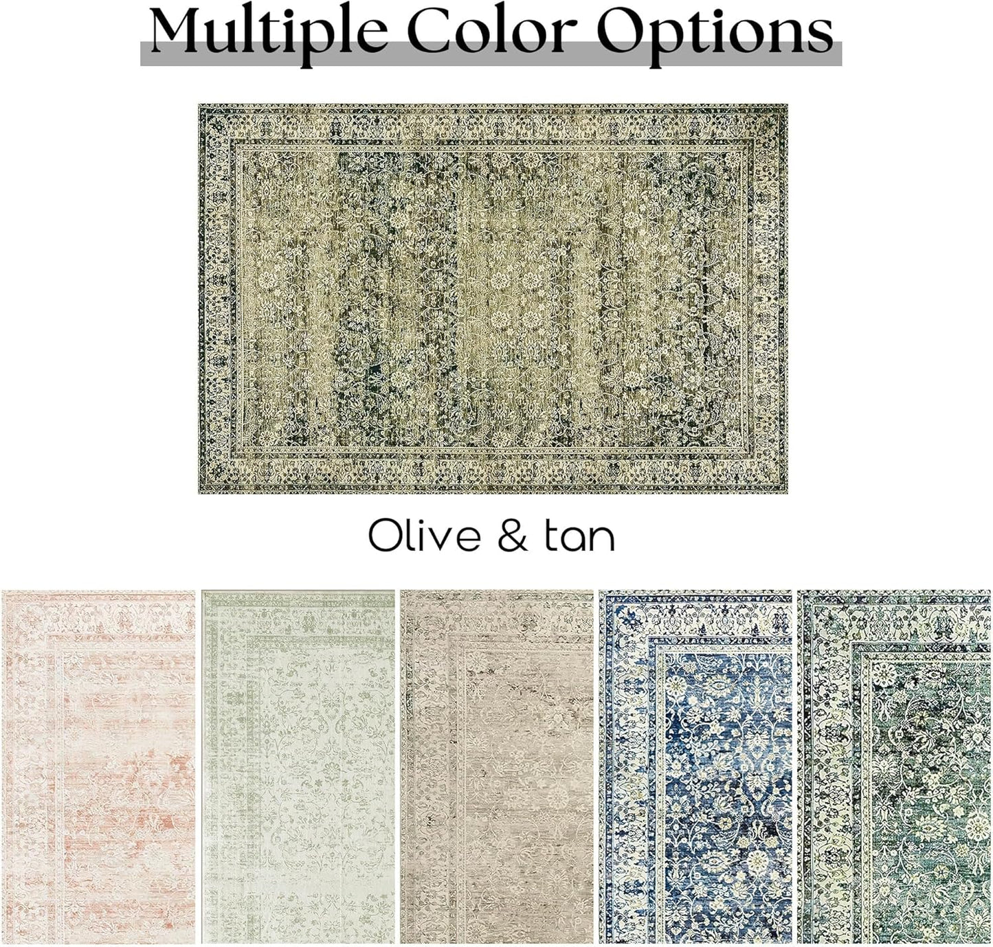 Olive and Tan Area Rugs Washable Rug for Living Room Bedroom Boho Farmhouse Floral Vintage Soft No Slip Extra Large Carpet for Dining Room 9x12